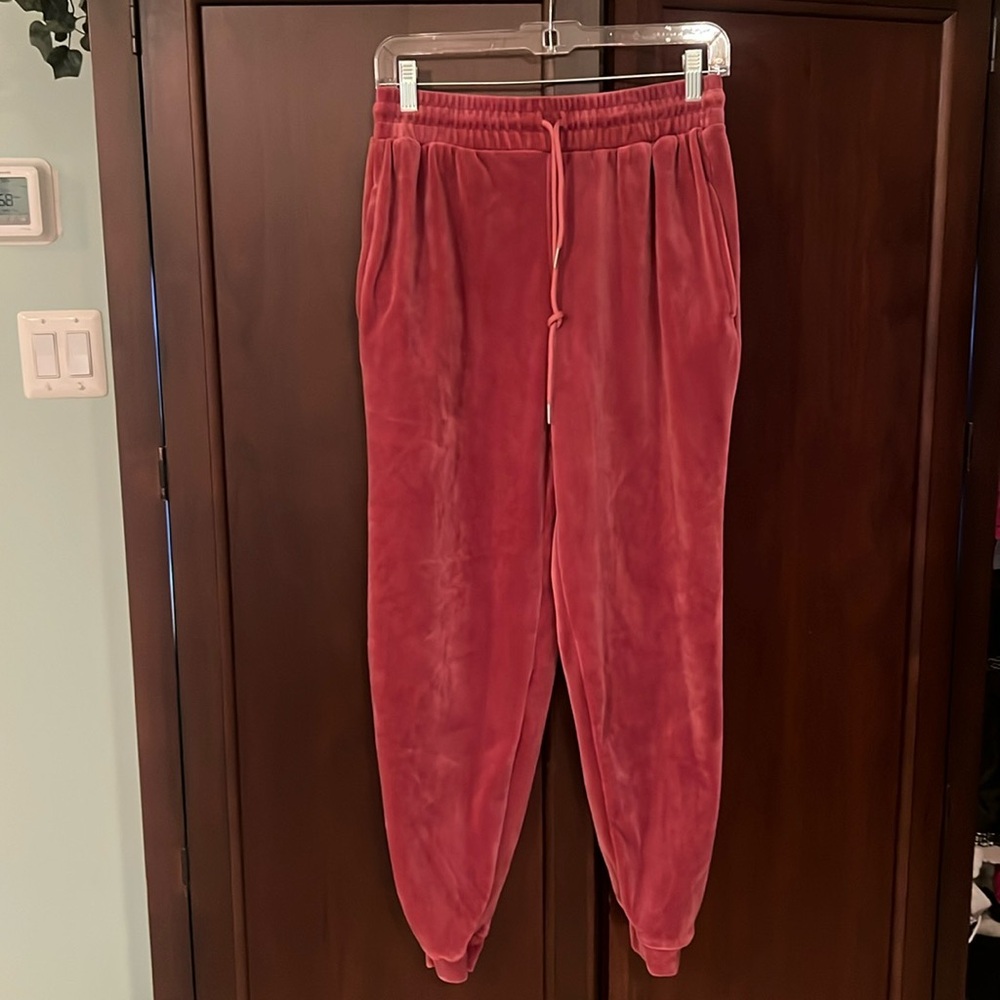 Velvet Track Pants in Red